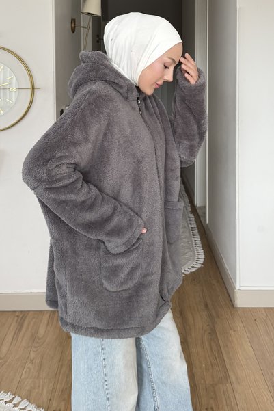 SaklıButik Oversize Düz Peluş Hırka