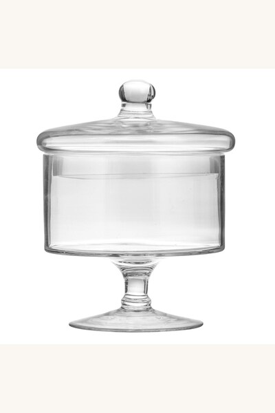 Comerivo Bombonieră din sticlă transparentă cu picior și capac, pentru servit...