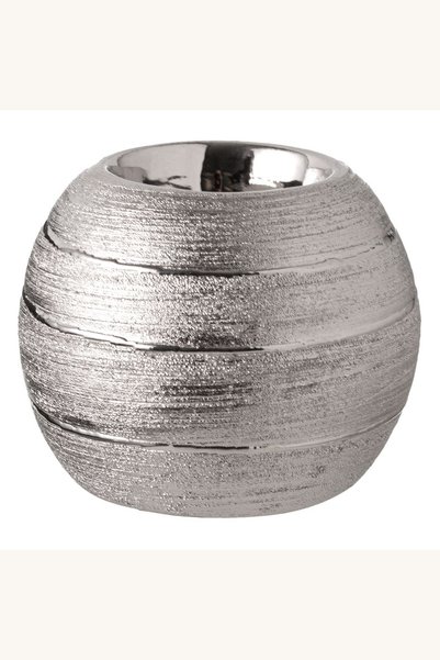 Comerivo Suport ceramic argintiu cu dungi pentru lumanari pastila, 9x7 cm, de...