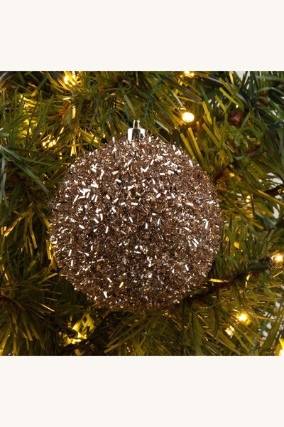 Comerivo Globuri de brad bej mat cu dungi lucioase glitter, diametru 8 cm, se...