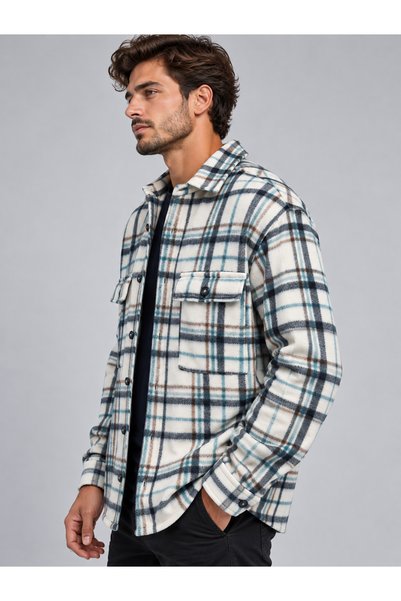 NO4 Winter Textured Plaid Pattern Fleece Shirt