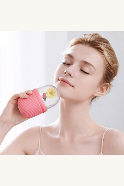 Comerivo Masaj facial cu gheata - Roller silicon roz pentru circulatie si por...