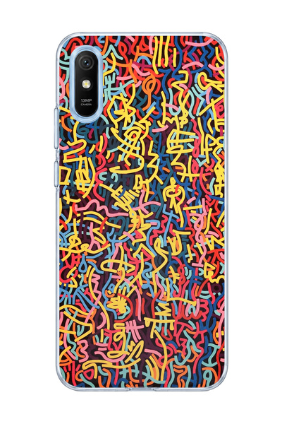 lelia حافظة هاتف شفافة متوافقة مع Redmi 9A مطبوعة بخطوط ملونة متنوعة