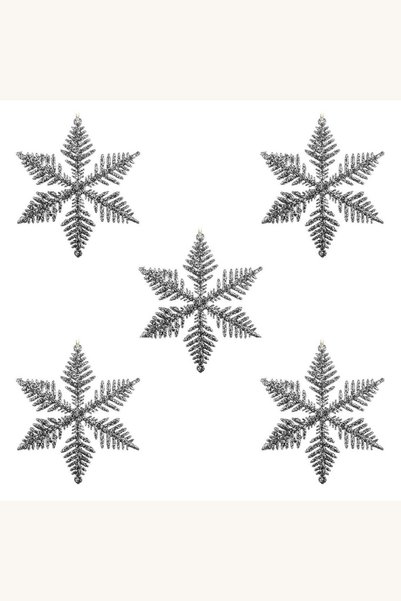 Comerivo Fulgi de Craciun argintii cu glitter pentru brad, 10cm, set 5 ornamente