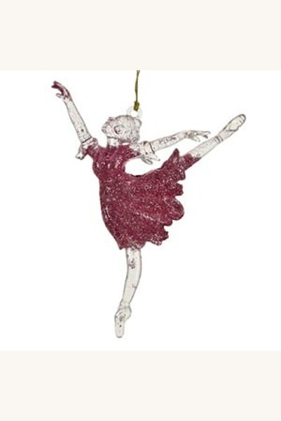 Comerivo Ornament de brad balerină transparentă cu glitter roz, 14 cm