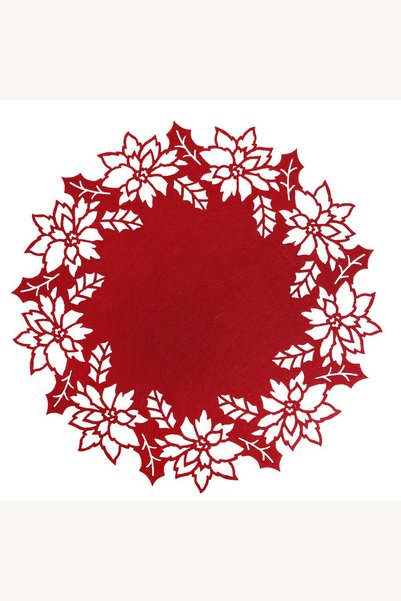 Comerivo Suport decorativ farfurie fetru rosu Craciun cu vasc si flori 38cm