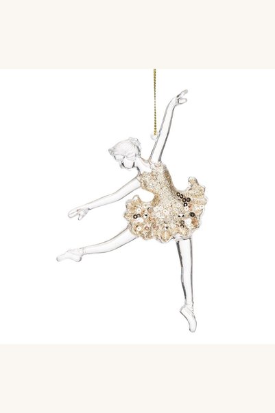 Comerivo Balerina Craciun cu glitter bej, ornament brad transparent 14 cm