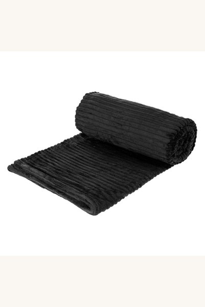 Comerivo Patura moale catifelata negru cu dungi pentru pat dublu 230x220cm