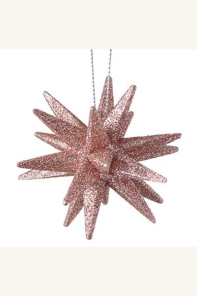 Comerivo Decorațiune pentru brad de Crăciun, fulg 3D roz cu sclipici, 6 cm