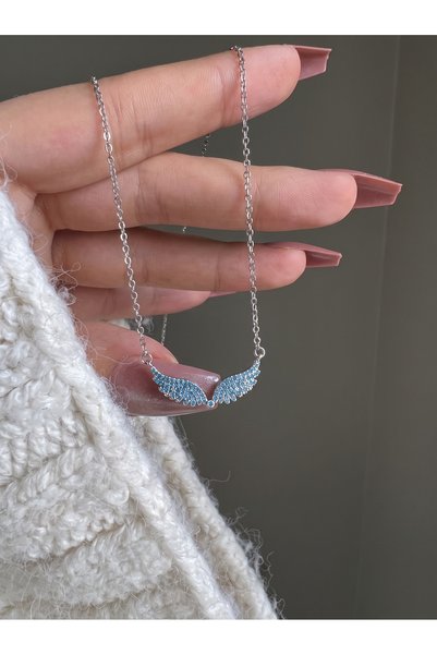 Gleemy accesories Mavi Zirkon Taşlı Melek Kanadı Gümüş Çelik Kolye | Zarif ve...