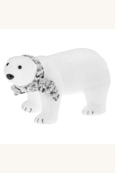Comerivo Urs polar decorativ din spuma cu fular gri, ornament Craciun 29cm