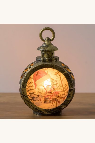 Comerivo Felinar decorativ de Crăciun din plastic, bronz, cu lumânare LED și ...