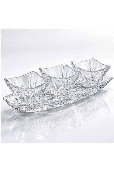 More Boluri 9.5x6cm, cu platou de sticlă de 30cm, 4 bucăți, Model de cristal