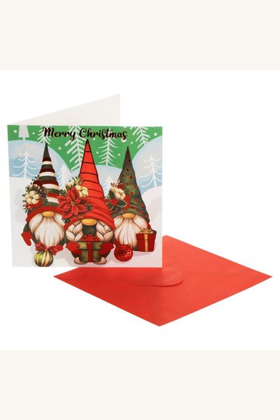 Comerivo Felicitare Craciun gnome rosu cu folie si plic, 15x15 cm Merry Chris...