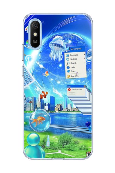 lelia حافظة هاتف شفافة متوافقة مع Redmi 9A مطبوعة بتصميم قنديل البحر والمدينة