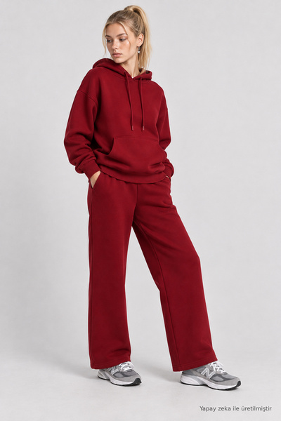 Lovelyİstanbul Wide Leg Ruffled Sweatpants Lrn0081 Bordo