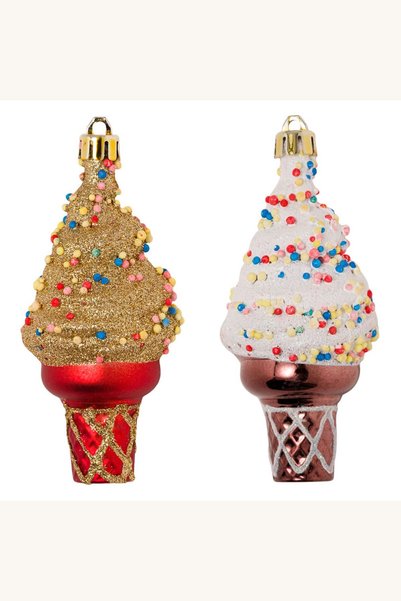 Comerivo Globuri Craciun forma inghetata cu glitter rosu maro 11cm set 2 buc