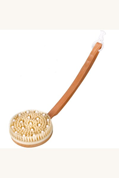Comerivo Perie de baie cu mâner lung din lemn, 37cm, pentru masaj și exfoliere