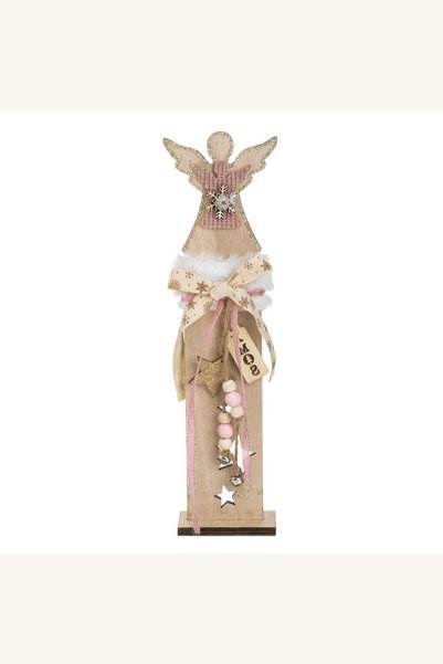 Comerivo Ornament Craciun lemn ingeras blana alba cu clopotei 30cm