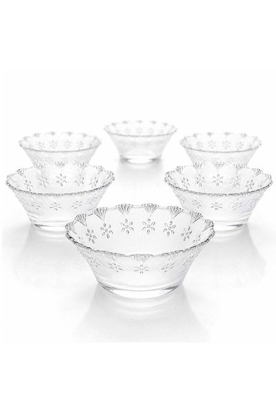 More Glass bowls, set of 6, transparent, 12.5x5cm, with Patterned ,