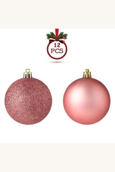 Comerivo Globuri pentru bradul de Crăciun, rose gold mat cu sclipici, 12 bucă...