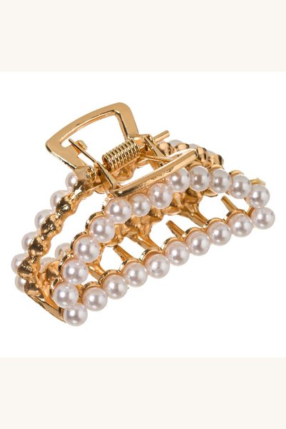 Comerivo Clama aurie pentru par cu margele albe, 5cm - accesoriul elegans pen...