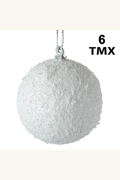 Comerivo Set 6 globuri spuma alba cu glitter pentru decoratiuni festive 6cm