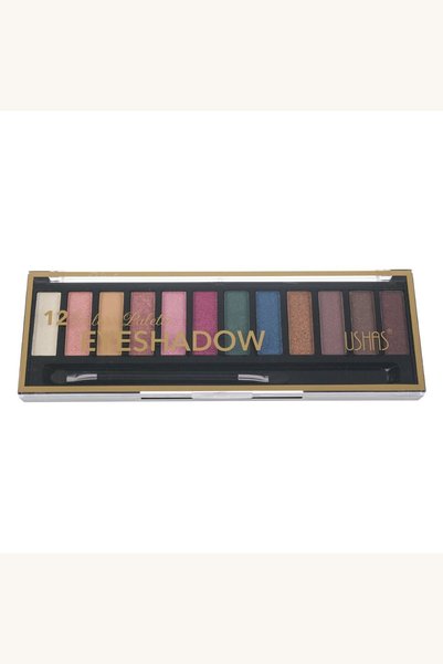 Comerivo Set fard ochi 12 culori mat si stralucitoare cu pensula dubla, 21g