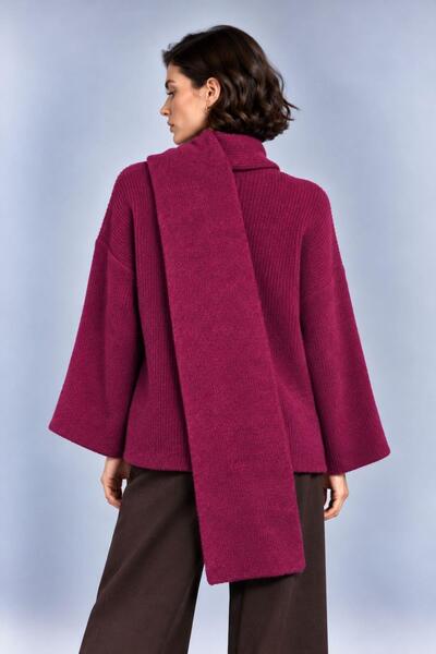 Şeker Portakalım Shawl Collar Ribbed Oversize Knitwear Sweater 2505 Natural
