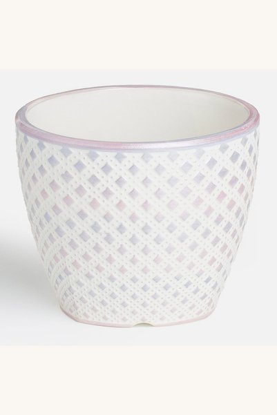 Comerivo Masca ghiveci flori ceramica alb mov 10x8cm, model romburi reliefat