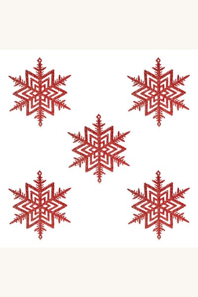 Comerivo Set 5 fulgi de Craciun rosii cu glitter, 10cm - decoratiune brad