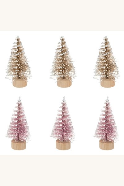 Comerivo Set 6 brazi Craciun cu glitter roz-bej, decoratiuni stralucitoare 7cm