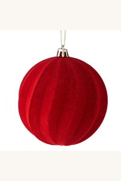 Comerivo Decoratiune Brad Craciun Glob Catifelat Rosu Ondulat 10cm