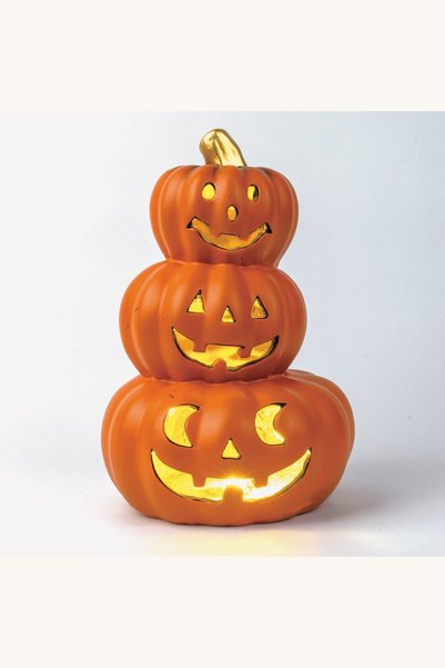 Comerivo Set 3 dovleci Halloween din polyresin cu LED, portocaliu, 28cm inaltime