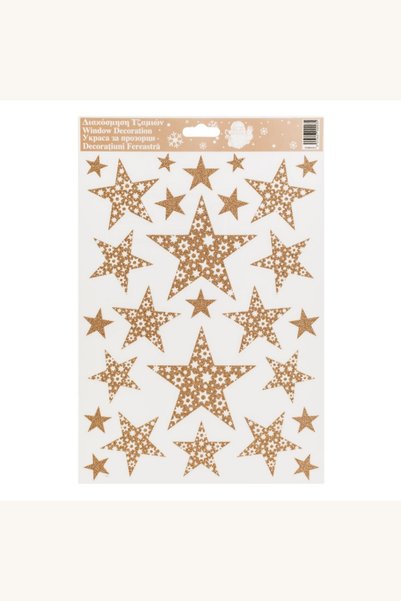 Comerivo Stele Glitter Bronz - Autocolante de Craciun pentru Ferestre si Oglinzi