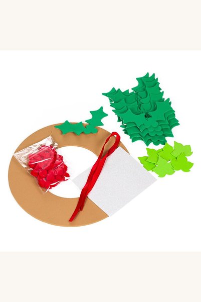 Comerivo Kit decorativ spuma Craciun - Coronita cu pompoane rosii 22cm si pan...