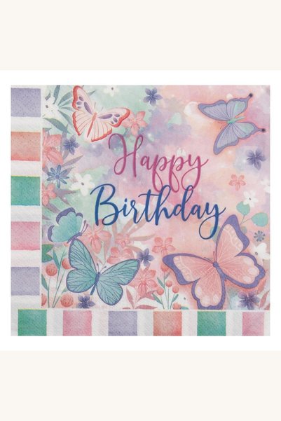 Comerivo Servetele petrecere Happy Birthday cu fluturi roz verde menta 33x33c...