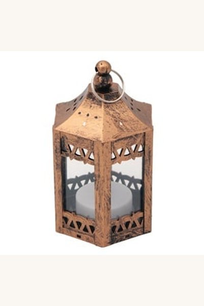 Comerivo Felinar decorativ mini bronz cu lumanare LED alba calda 6.5x11cm