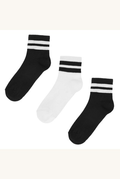 Comerivo 3 Perechi Sosete Sport Mid-Cut cu Dungi - Negru si Alb