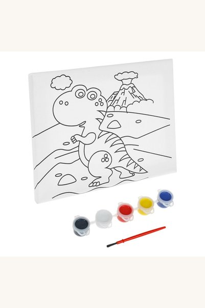 Comerivo Pictura pe panza cu dinozaur - set complet cu 5 vopsele si pensula 2...
