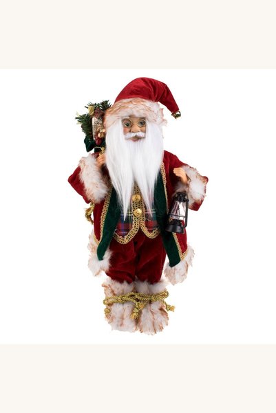 Comerivo Mos Craciun decorativ 45cm, costum rosu catifelat cu sac de cadouri ...
