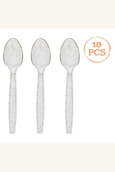 Comerivo Set 18 lingurițe de petrecere reutilizabile din plastic transparent ...