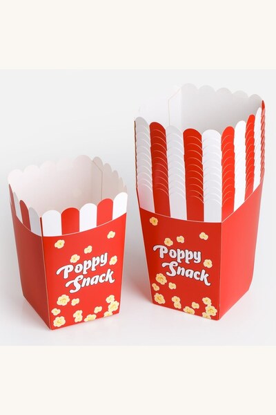 Comerivo Set 12 cutii din carton pentru snack, roșii cu dungi și imprimeu Pop...