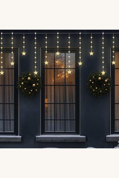 Comerivo Perdea decorativa cu 120 LED-uri stele alb cald, 8 jocuri de lumini,...