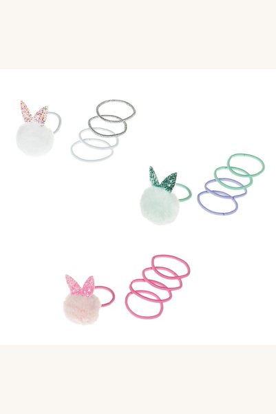 Comerivo Set 15 elastice par copii cu lurex argintiu, multicolore si 3 pompoa...