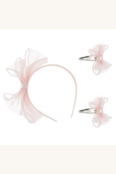 Comerivo Set 3 accesorii par copii: coronita satinata si clame cu fundite tul...
