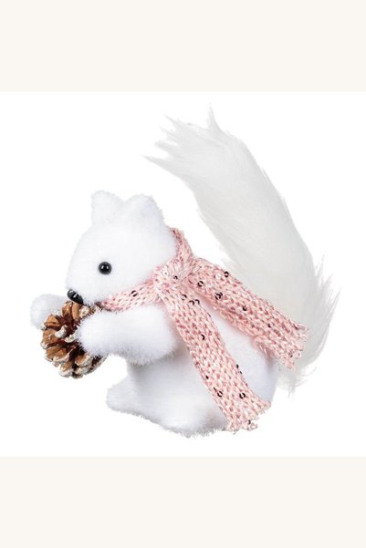 Comerivo Veverita de Craciun din spuma alba cu fular roz si accesorii, 14 cm
