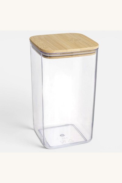 Comerivo Cutie depozitare alimente 1,5L plastic transparent cu capac bambus