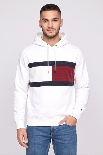 Tommy Hilfiger Men Embroidered Long Sleeve Hoodie, White