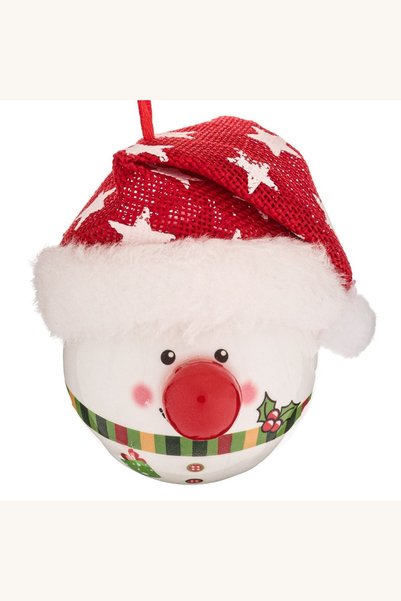 Comerivo Ornament brad Craciun - Om de zapada alb cu caciula rosie 6.5cm